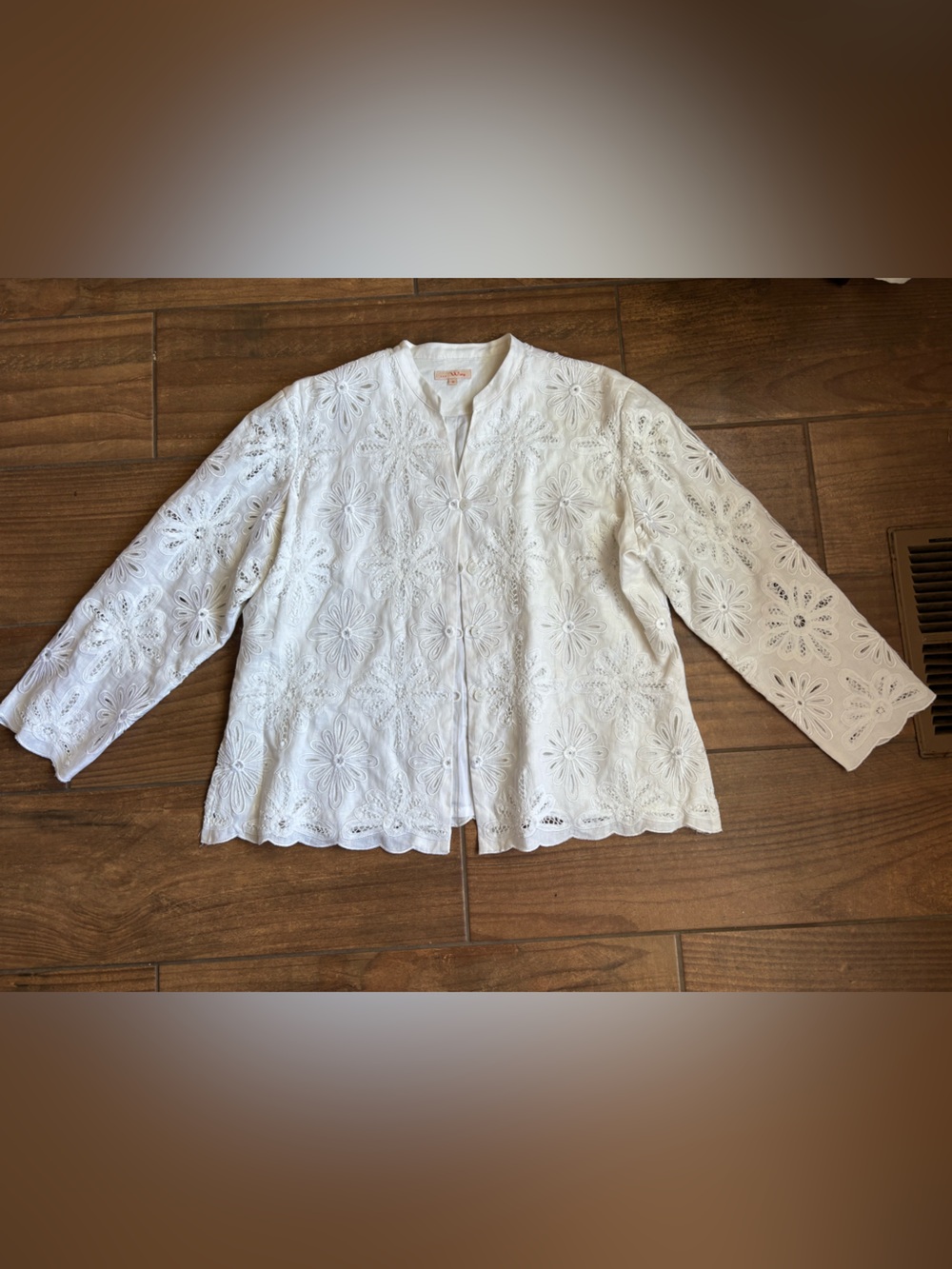 WAY White Linen Floral Embroidered Cutwork Jacket Blazer Plus Size 18